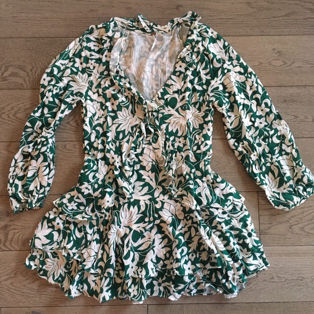 Free People Floral Ruffled Long Sleeve Tunic